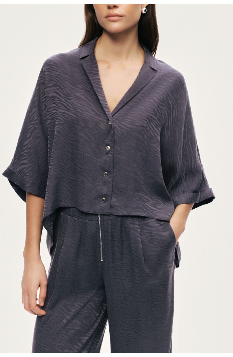 Nocturne Relaxed Short-Sleeve Textured Shirt, Main, color, Anthracite