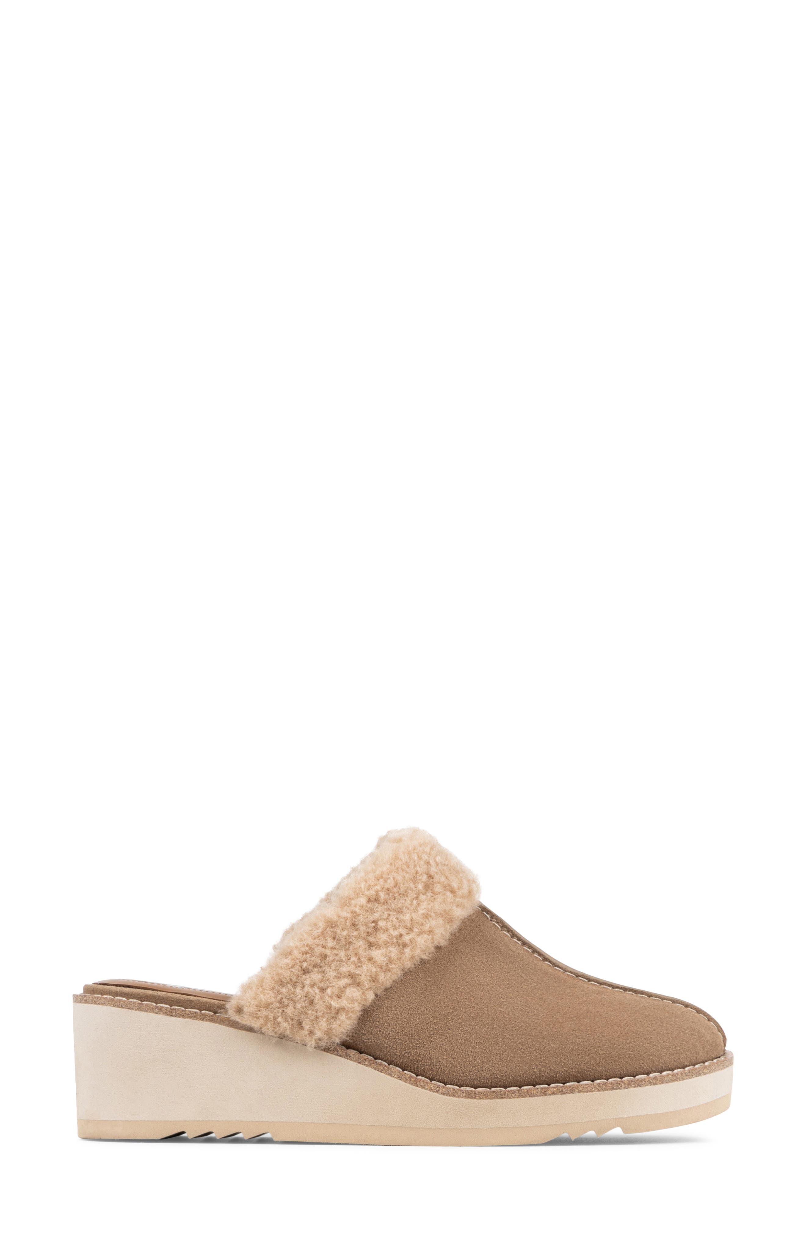 Elate Faux Shearling Trim Wedge Mule, Alternate, color, TOBACCO