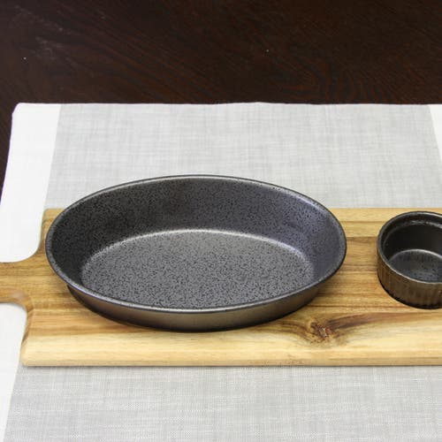 Gibson Elite Gracious Dining 3-piece Reactive Fine Ceramic Bowl Set With Acacia Wood Tray In Gray