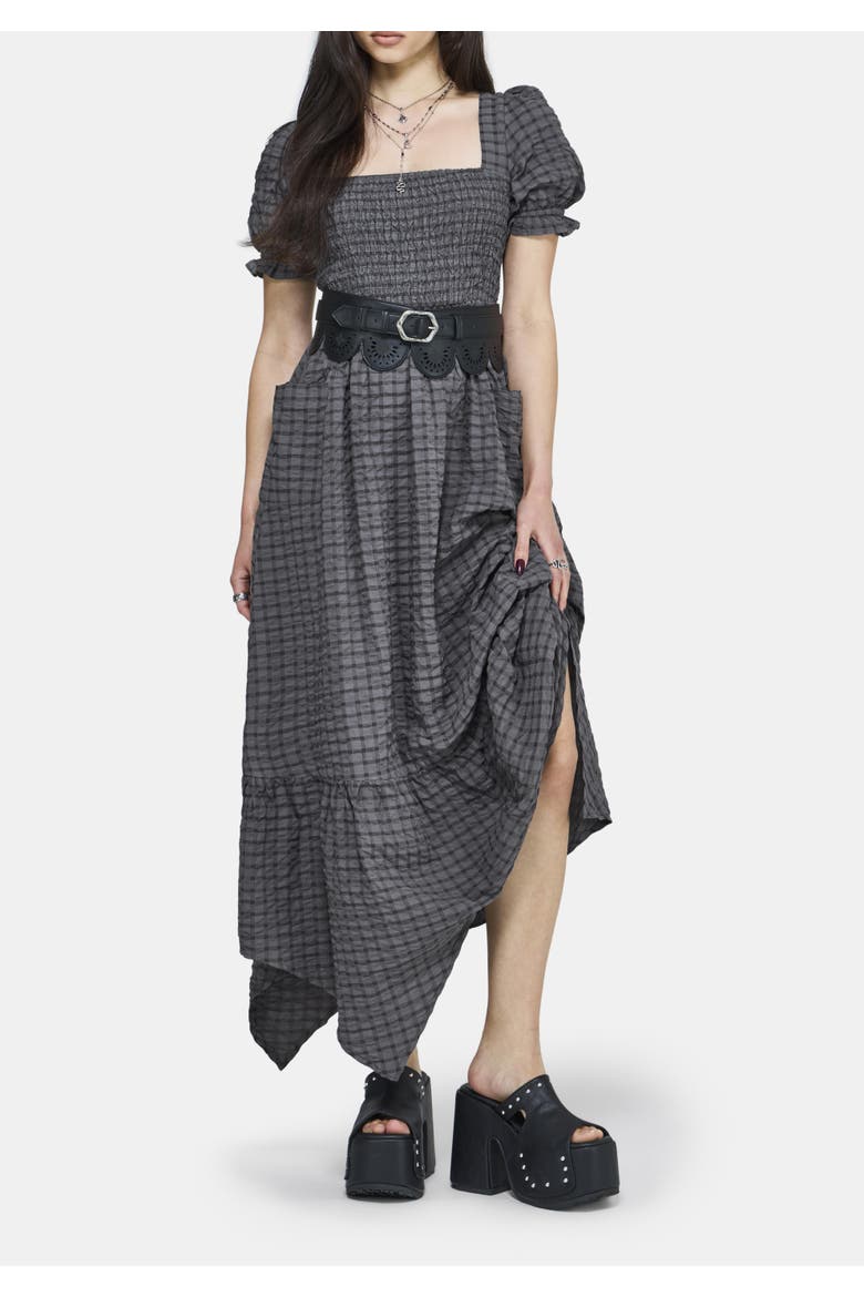 Nimira Check Handkerchief Hem Midi Dress, Alternate, color, Grey