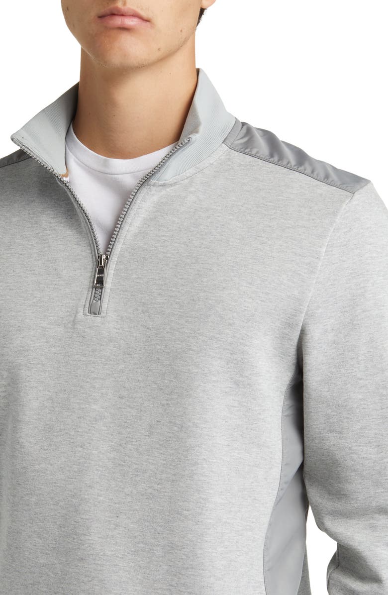 BOSS Sidney Half Zip Cotton Blend Pullover, Alternate, color, Silver