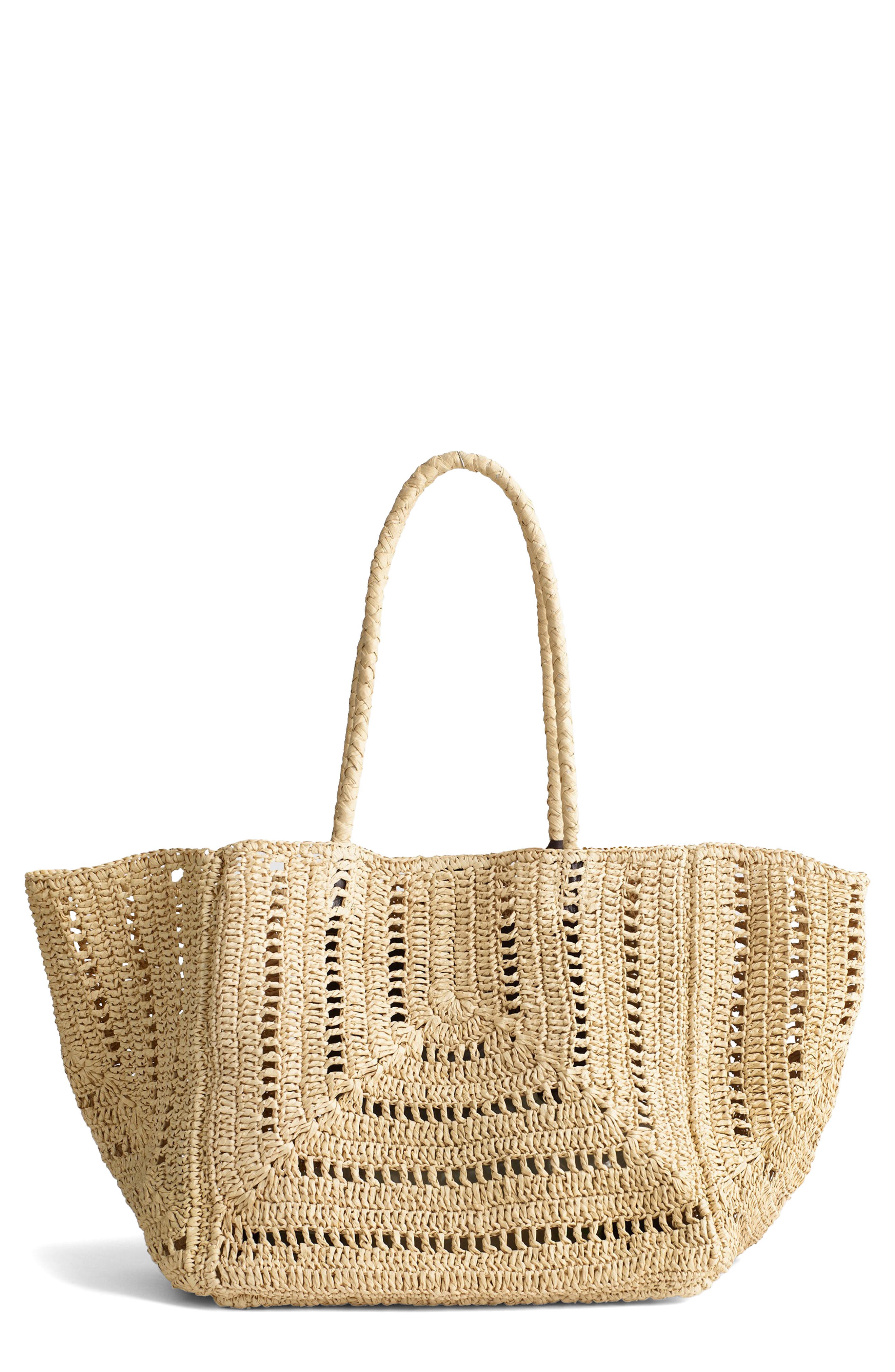 The Eyelet Raffia Shopper Tote, Main, color, NATURAL