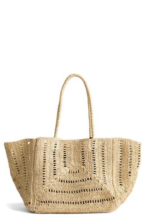 The Eyelet Raffia Shopper Tote