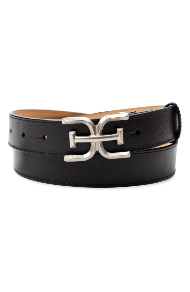 Sam Edelman Logo Buckle Leather Belt, Alternate, color, Black