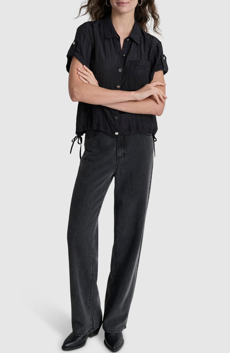 DKNY Crinkle Drawstring Hem Button-Up Shirt, Alternate, color, 