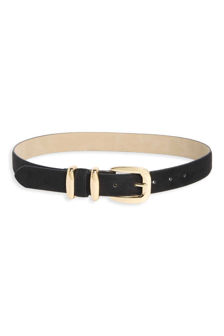 Faux Suede Keeper Belt, Main, color, BLACK-GOLD