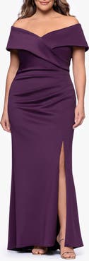 Xscape Evenings Off the Shoulder Scuba Knit Gown