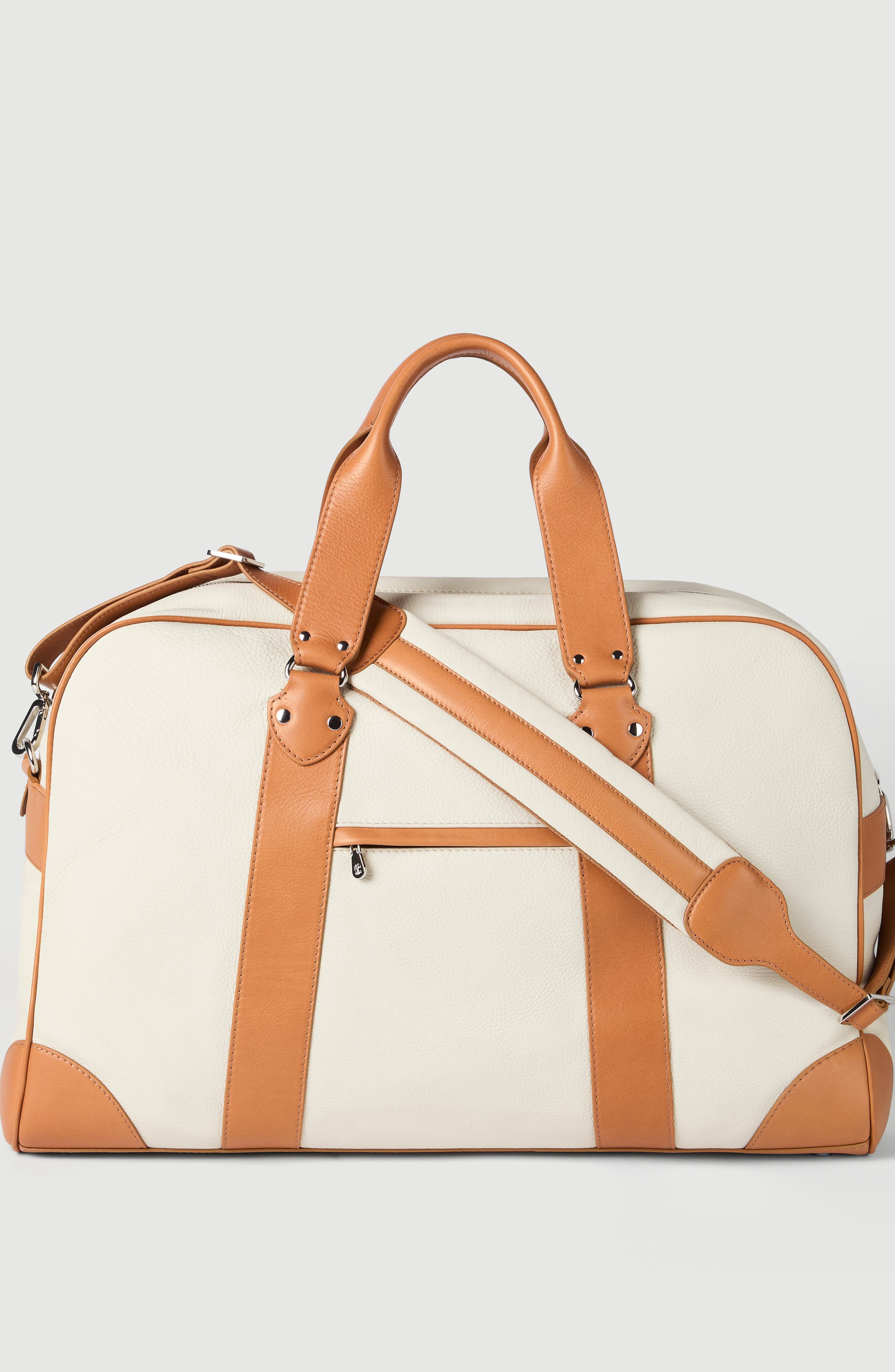 Grained calfskin and cowhide street bag, Alternate, color, Ivory