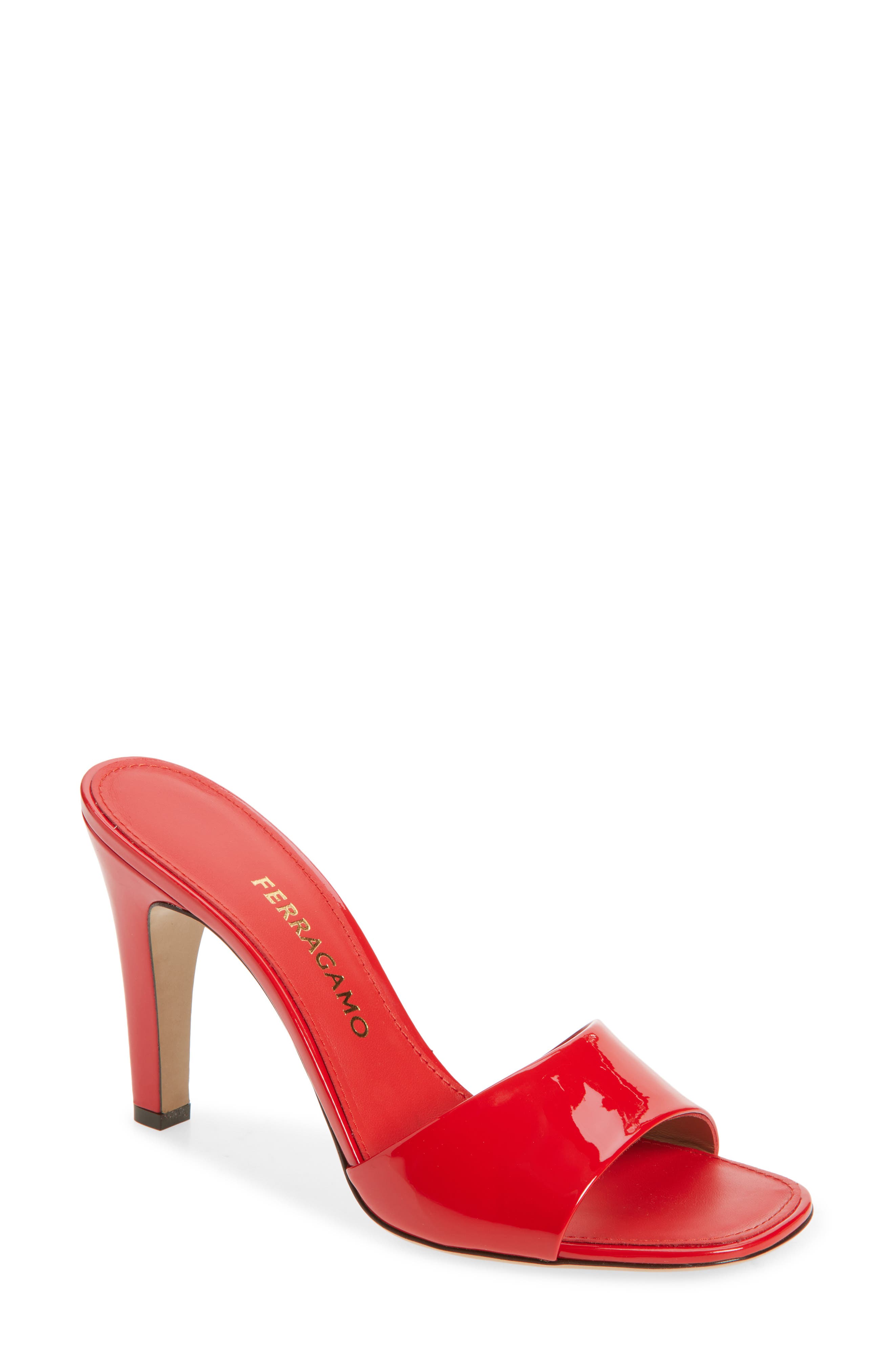 FERRAGAMO Tatiana Slide Sandal, Main, color, Flame Red Biscotto Flame Red