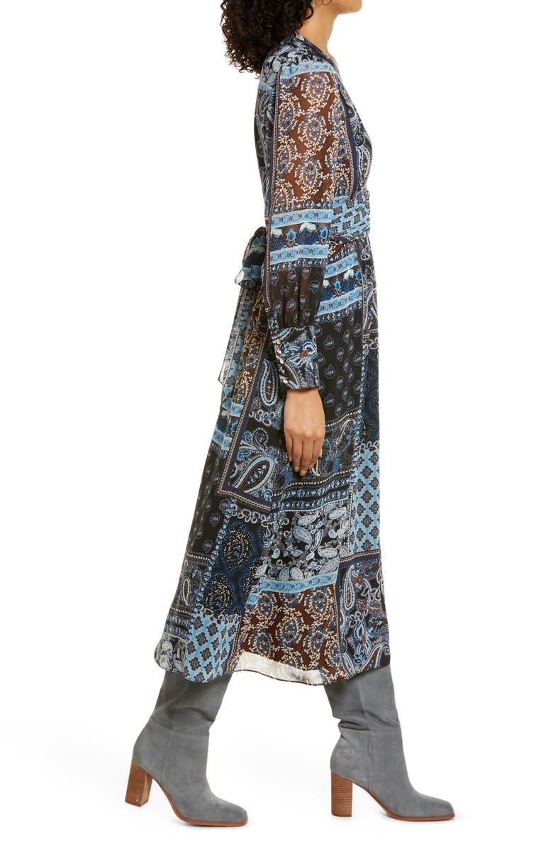Julia Jordan Mixed Scarf Print Long Sleeve Midi Dress, Alternate, color,