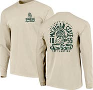 IMAGE ONE Men's Natural Michigan State Spartans Comfort Colors Mascot Overlay Long Sleeve T-Shirt