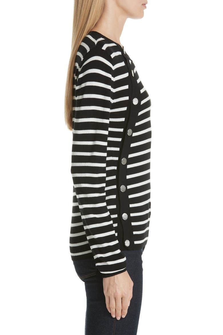Stripe Button Side Wool Sweater, Alternate, color, BLACK / IVORY