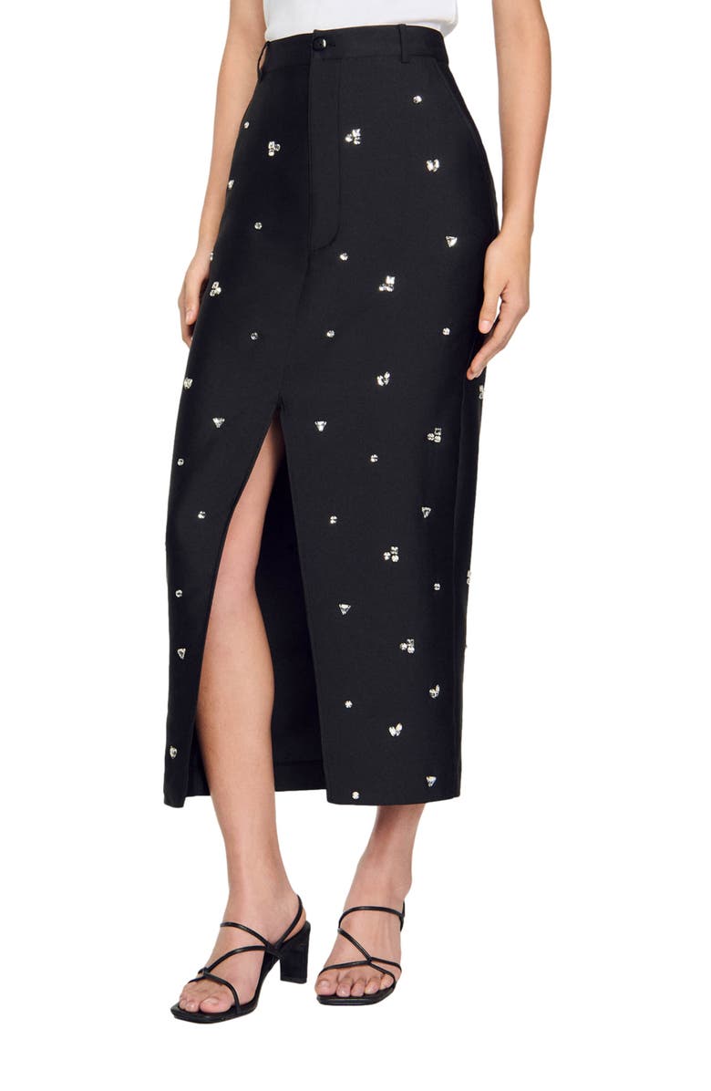 SANDRO Rhinestone pencil skirt, Alternate, color,