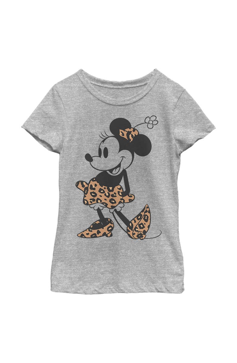 Minnie Mouse Girl's Minnie Mouse Leopard Outfit Graphic T-Shirt, Main, color, Athletic Heather