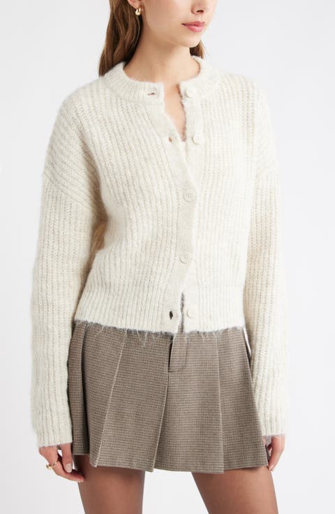 Fuzzy Crewneck Cardigan