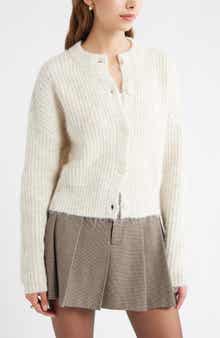 Open Edit Fuzzy Crewneck Cardigan
