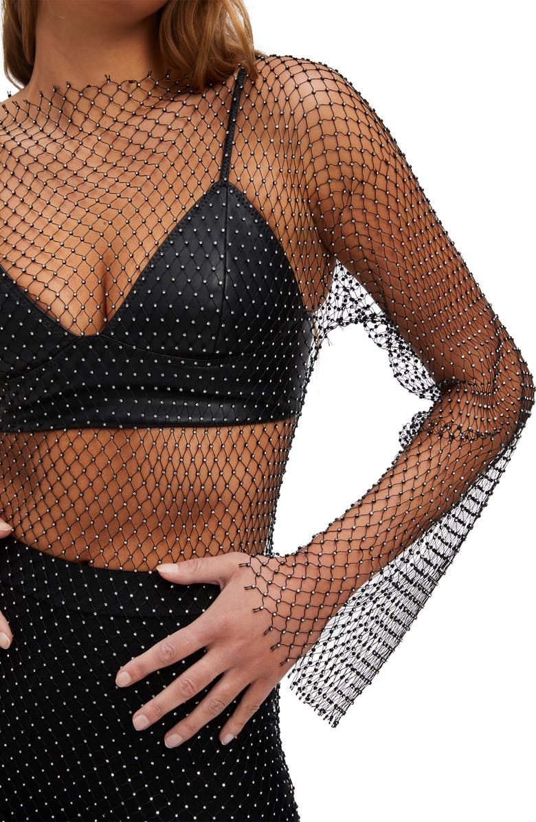 Bardot Celestial Crystal Mesh Asymmetric Dress, Alternate, color, 