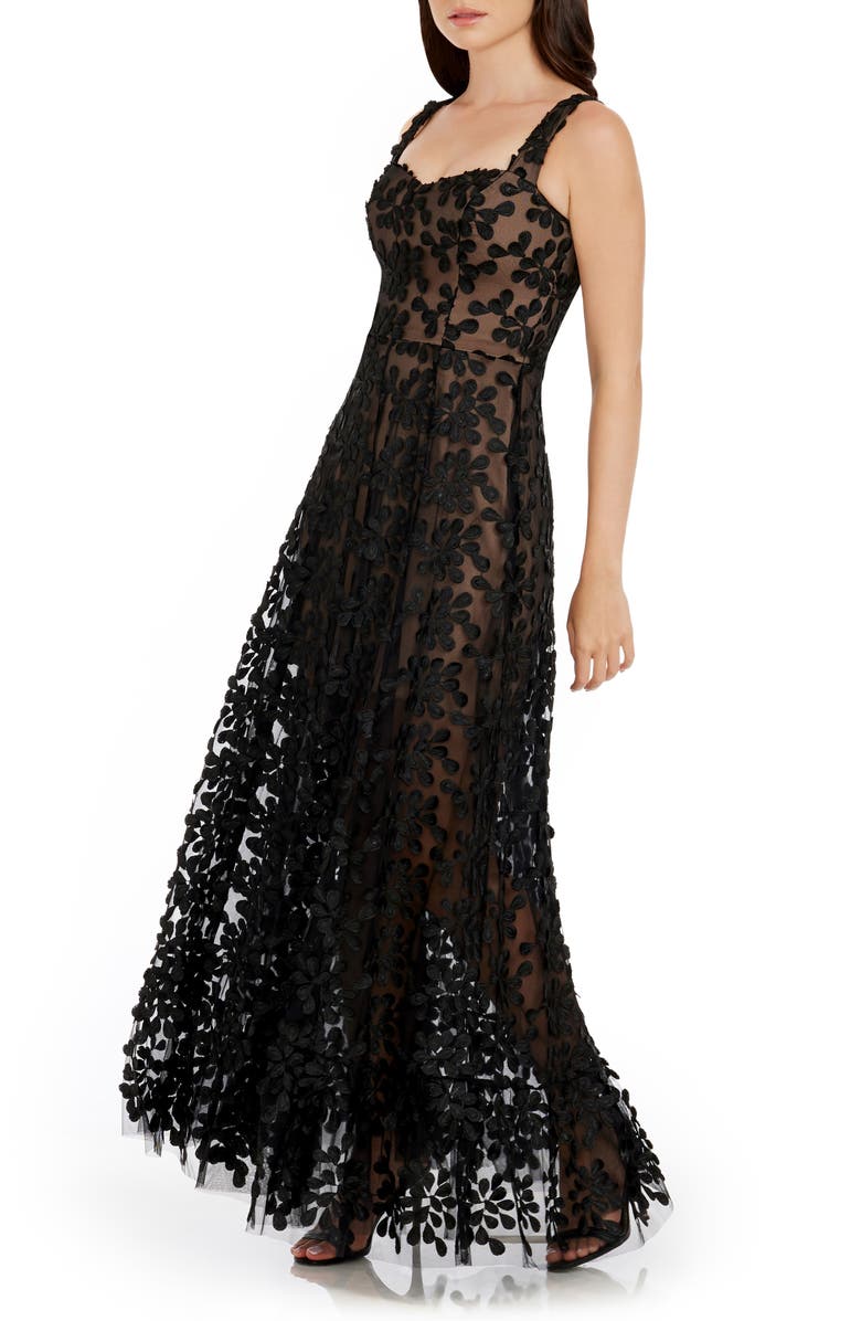 Dress the Population Anabel Semisheer Sweetheart Neck Gown, Alternate, color, Black