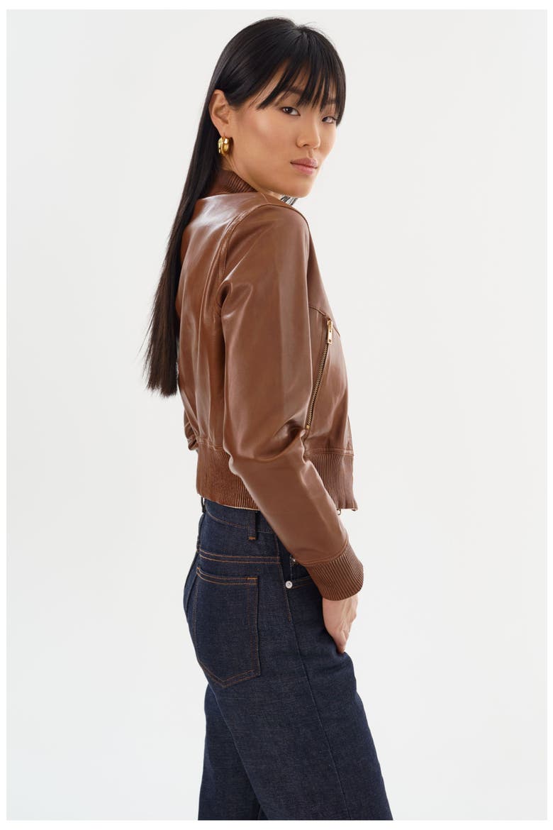 Kordella | Reversible Leather Bomber Jacket, Alternate, color, Luggage/Gold