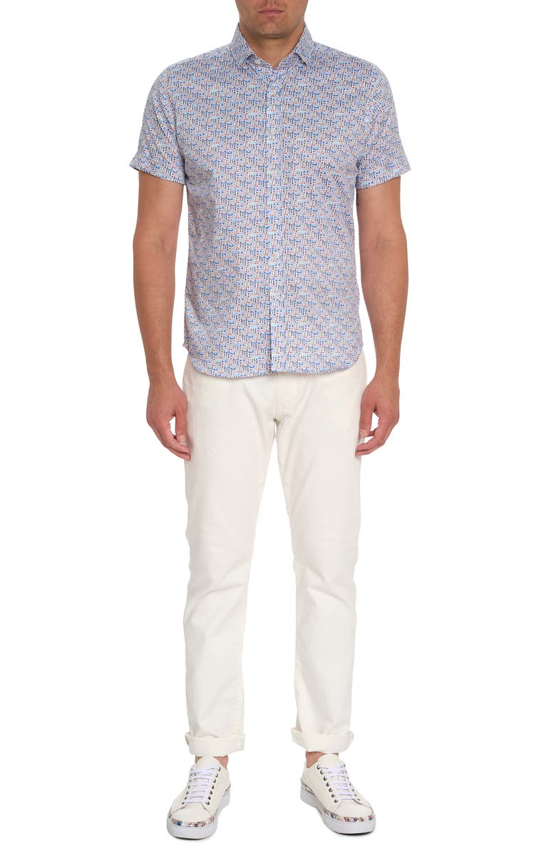 Robert Graham Overlook Glasses Print Short Sleeve Cotton Button-Up Shirt, Alternate, color,