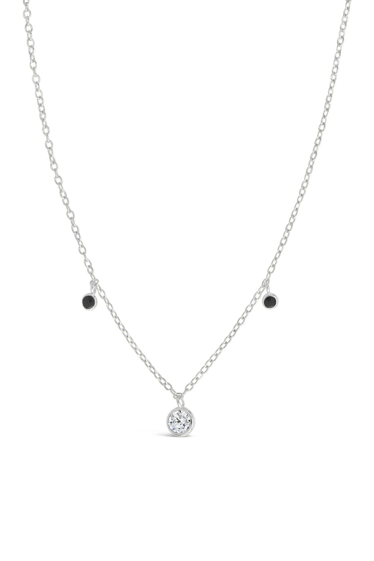 Sterling Forever Black Enamel & Cubic Zirconia Charm Necklace