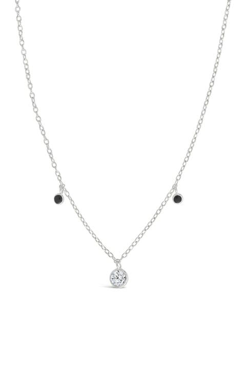 Black Enamel & Cubic Zirconia Charm Necklace