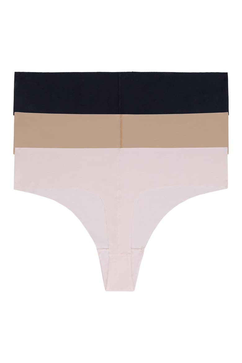 Litewear Cut Anywhere 3-Pack Thongs, Alternate, color, BLACK GLOW PEARL CREAM