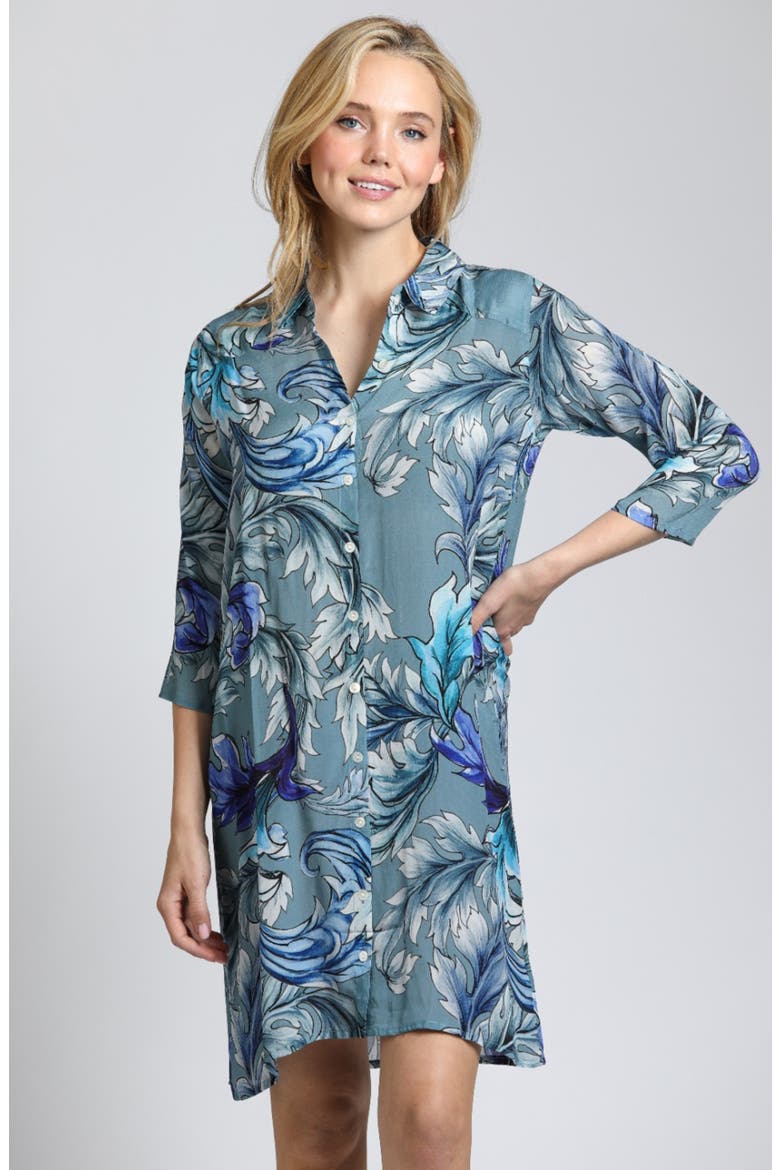 Cupro Blend Shirtdress, Alternate, color, BLUE MULTI