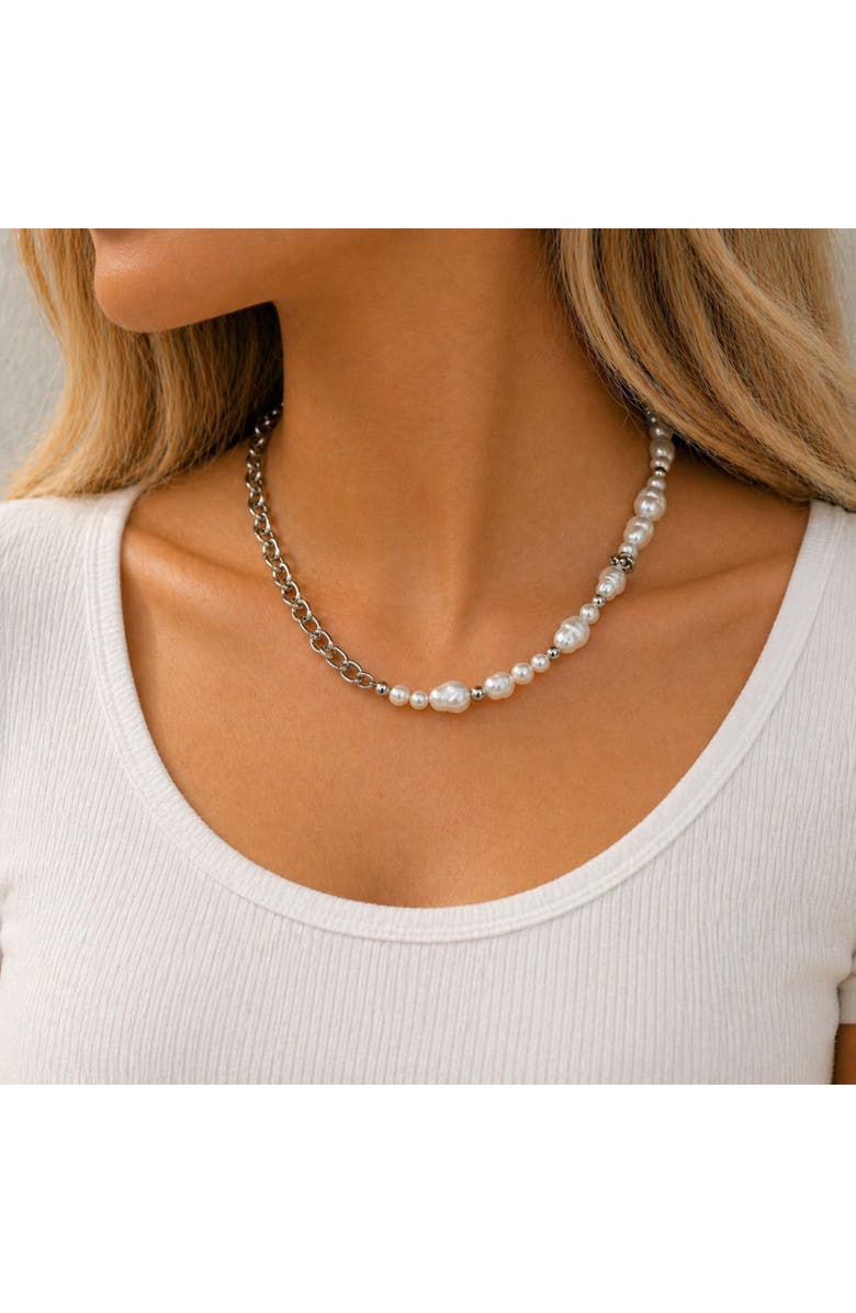 REBL Liquid Faux Pearl & Chain Necklace, Alternate, color, 