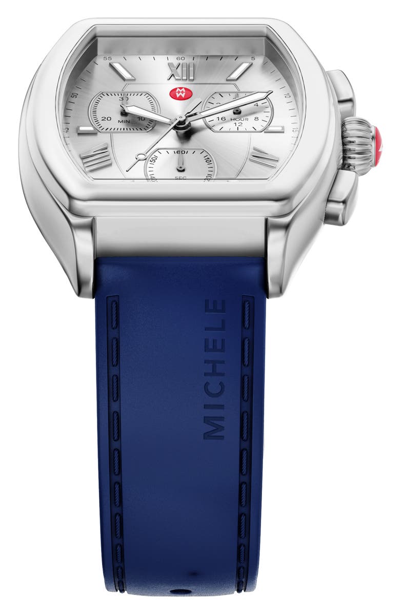 MICHELE Releve Sport Silicone Strap Watch, 35mm, Alternate, color, Silver
