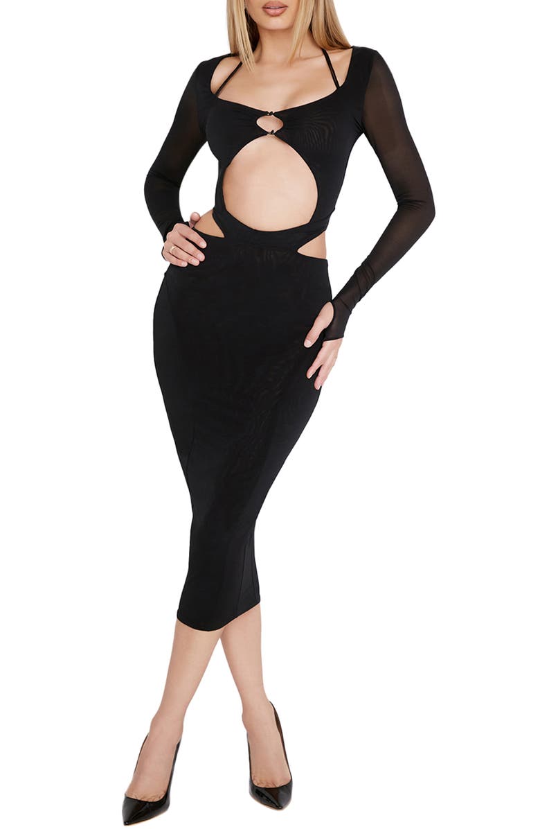 HOUSE OF CB Marina Cutout Long Sleeve Midi Dress, Main, color, 