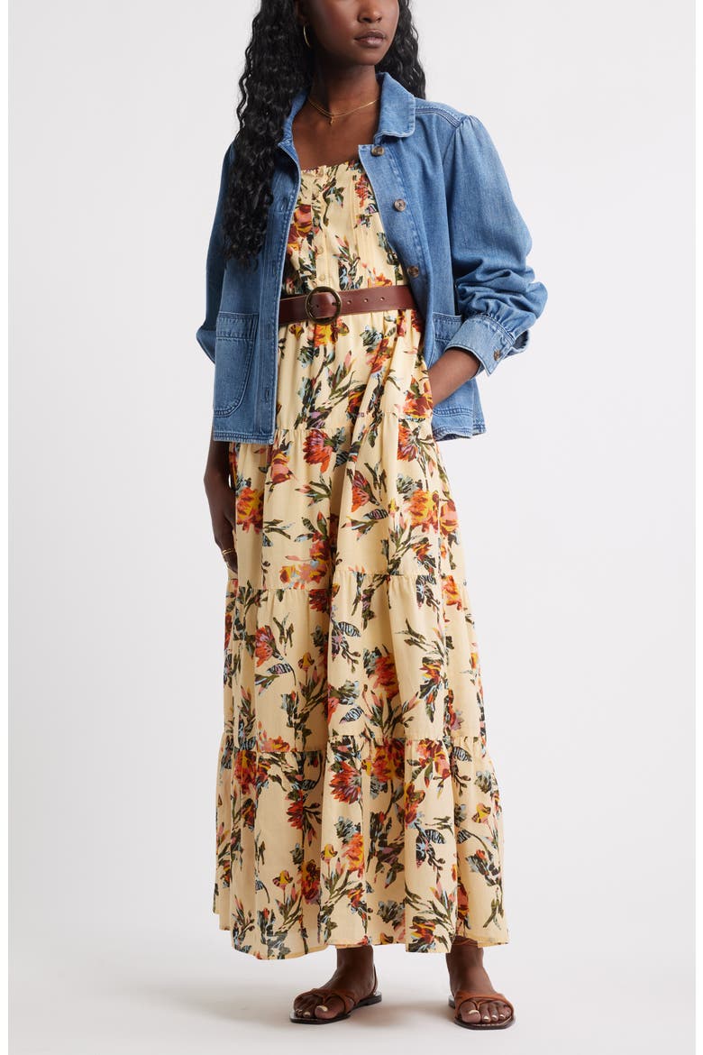 Tie Shoulder Tiered Maxi Dress, Alternate, color, BEIGE GELATO FERRAH BLOOMS