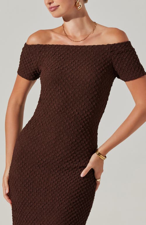 Astr The Label Promise Off The Shoulder Short Sleeve Midi Dress In Brown