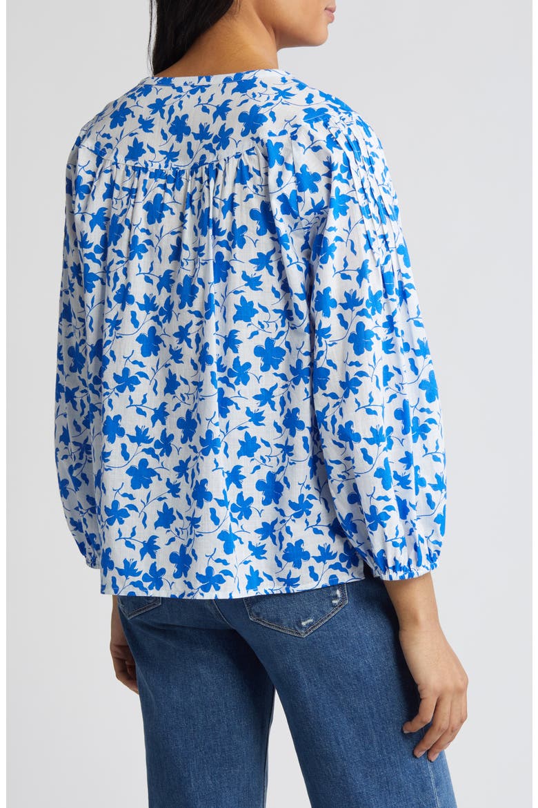 Pintuck Pleat Top, Alternate, color, WHITE- BLUE ORCHID FLOAT