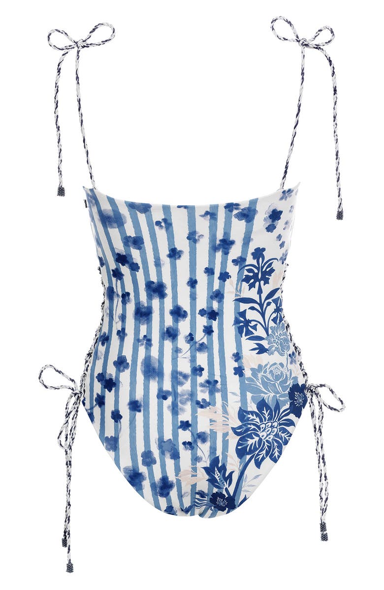 Agua Bendita Posh Batik Lace-Up One-Piece Swimsuit, Alternate, color, Blue
