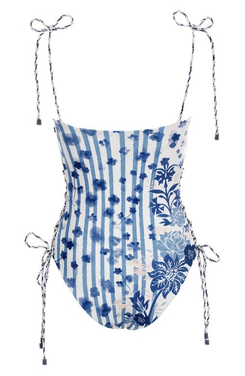 Agua Bendita Posh Batik Lace-up One-piece Swimsuit In Black