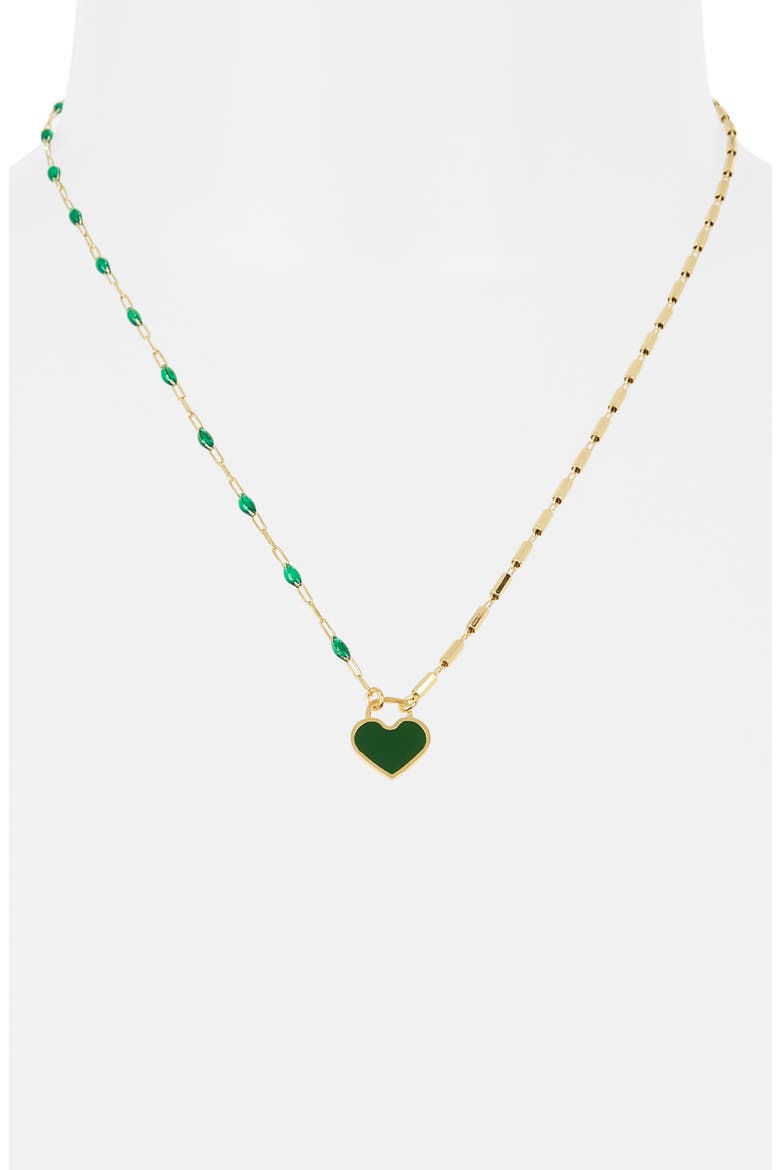 Mixed Station Chain Heart Pendant Necklace, Alternate, color, YELLOW/GREEN