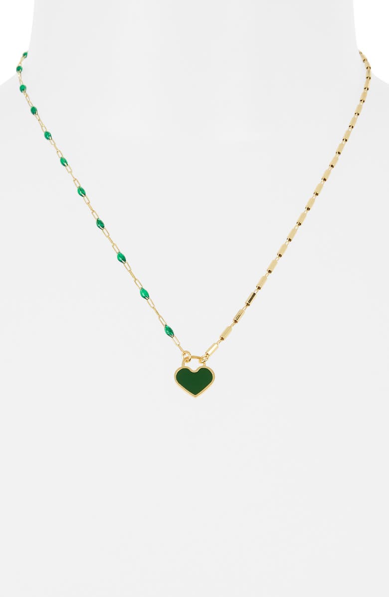 MESHMERISE Mixed Station Chain Heart Pendant Necklace, Alternate, color, Yellow/Green