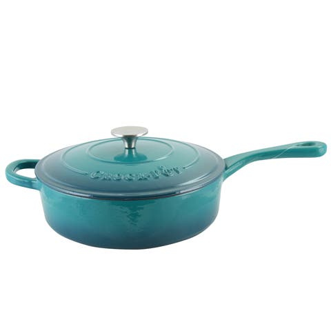3.5 Quart Enameled Cast Iron Deep Saute Pan With Self Basting Lid