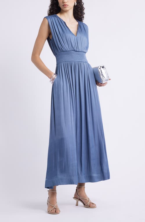 Nordstrom Sleeveless Smocked Satin Maxi Dress In Blue