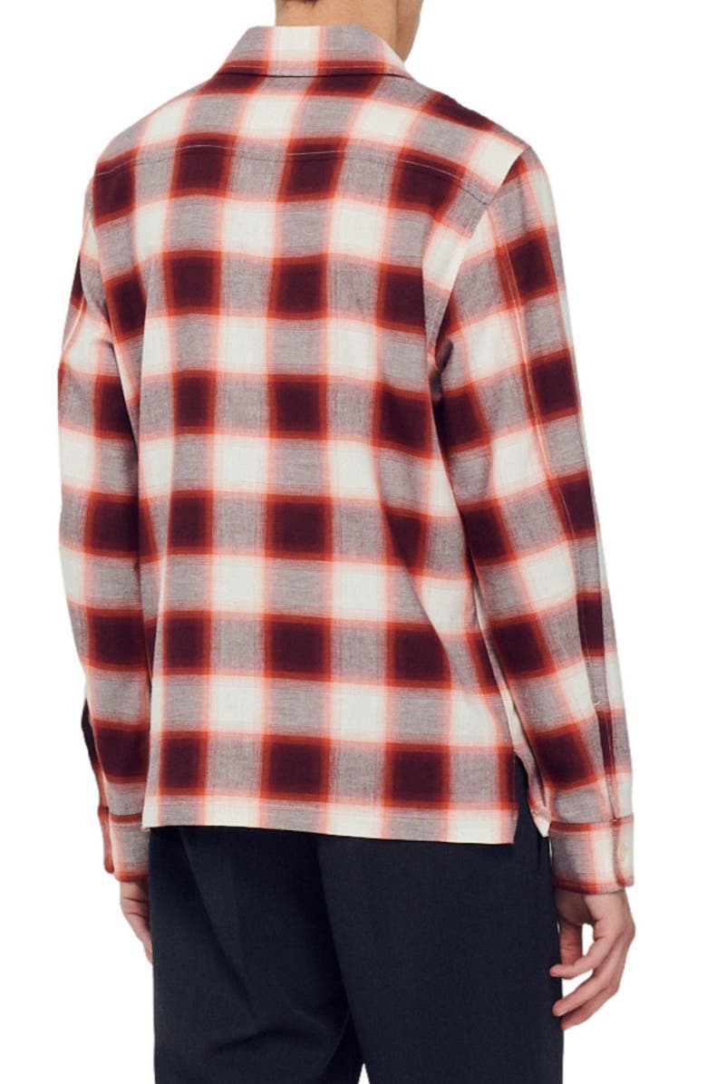SANDRO Grunge Check Button-Up Shirt, Alternate, color, Red / Ecru