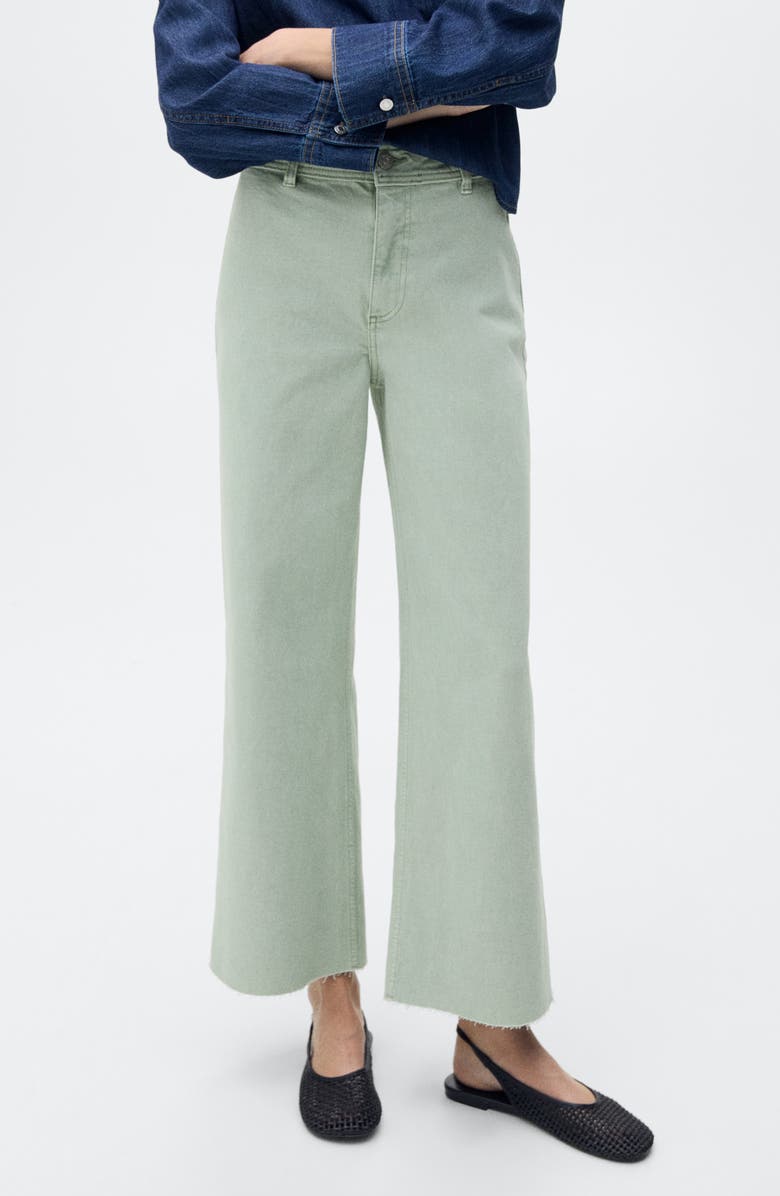 MANGO Catherin Raw Hem High Waist Culotte Jeans, Main, color, Turquoise Green