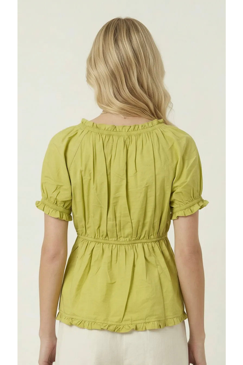 Embroidered Ruffle Trim Peplum Blouse, Alternate, color, Green