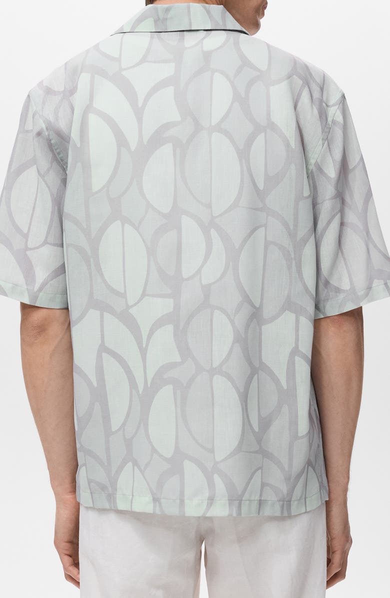 MANGO Geo Print Camp Shirt, Alternate, color, Sky Blue