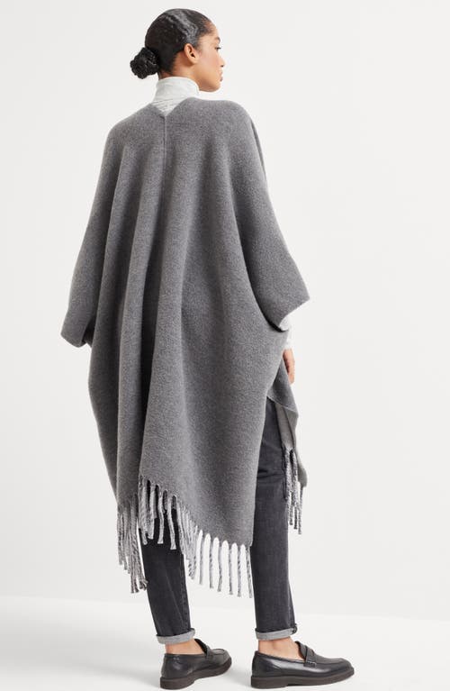 Brunello Cucinelli Wool-cashmere Fringed Poncho In Gray