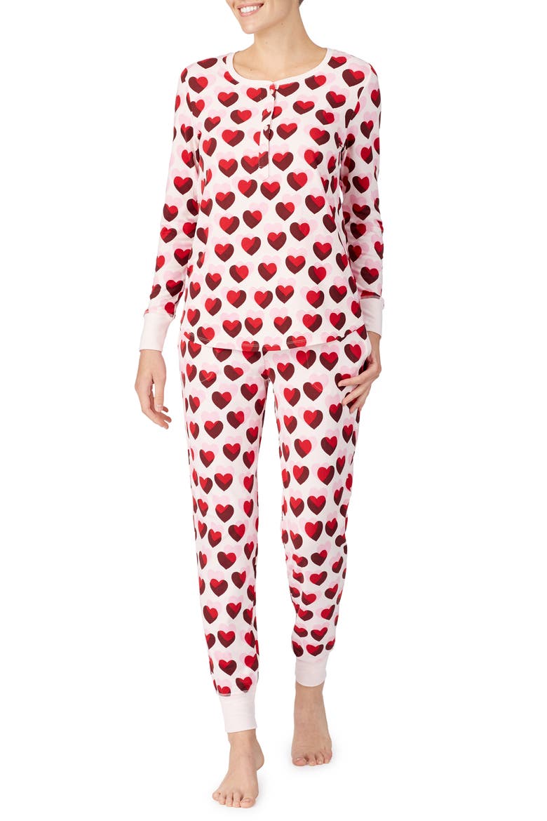 print brushed jersey pajamas, Main, color, DOUBLE HEARTS