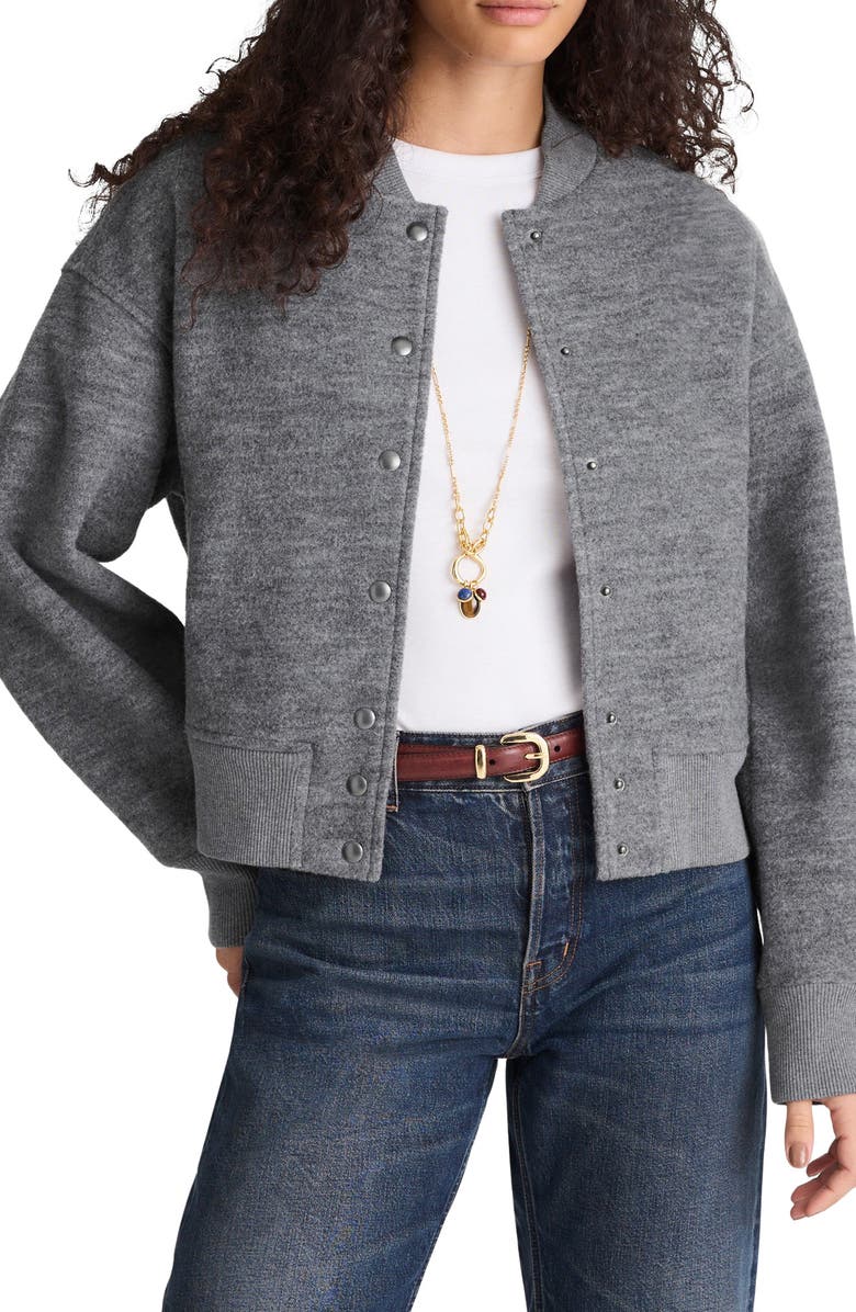 Madewell Double Faced Knit Bomber Jacket, Main, color, Heather Charcoal
