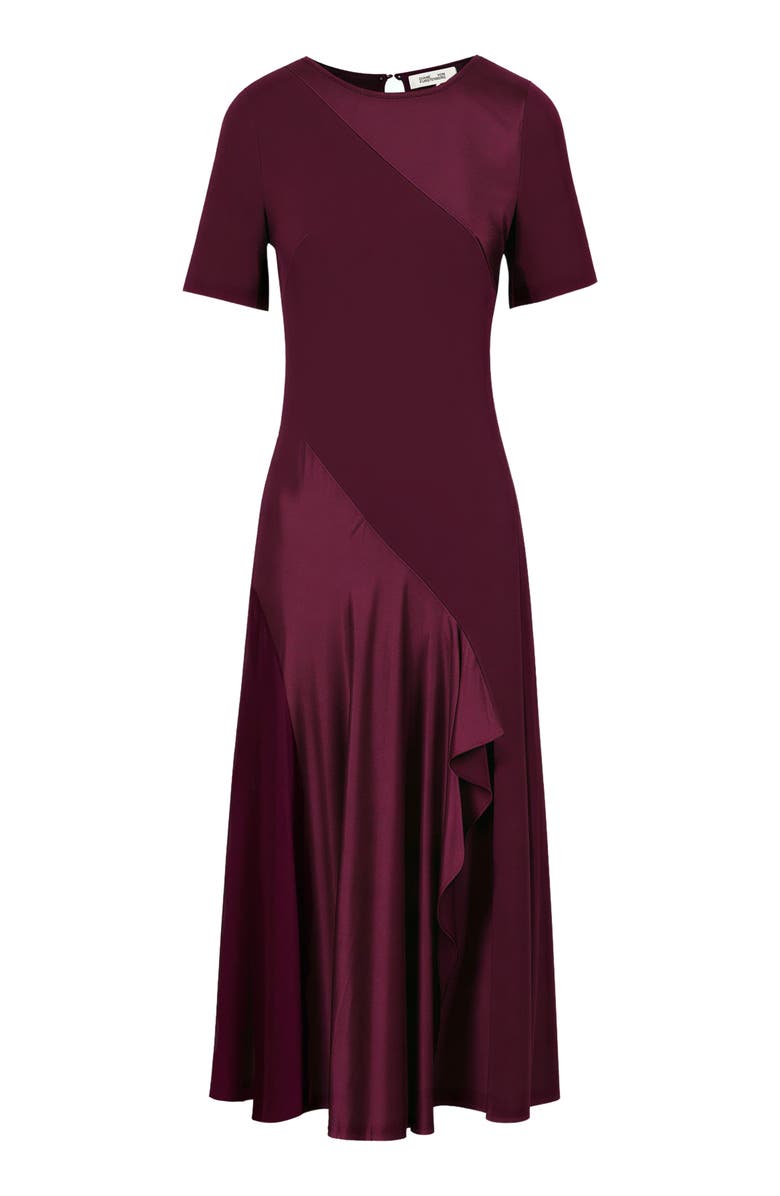 DVF Araminta Mixed Media Midi Dress, Alternate, color, Cherry Wood