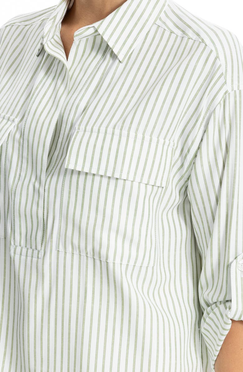 Grid Print Roll Sleeve Popover Shirt