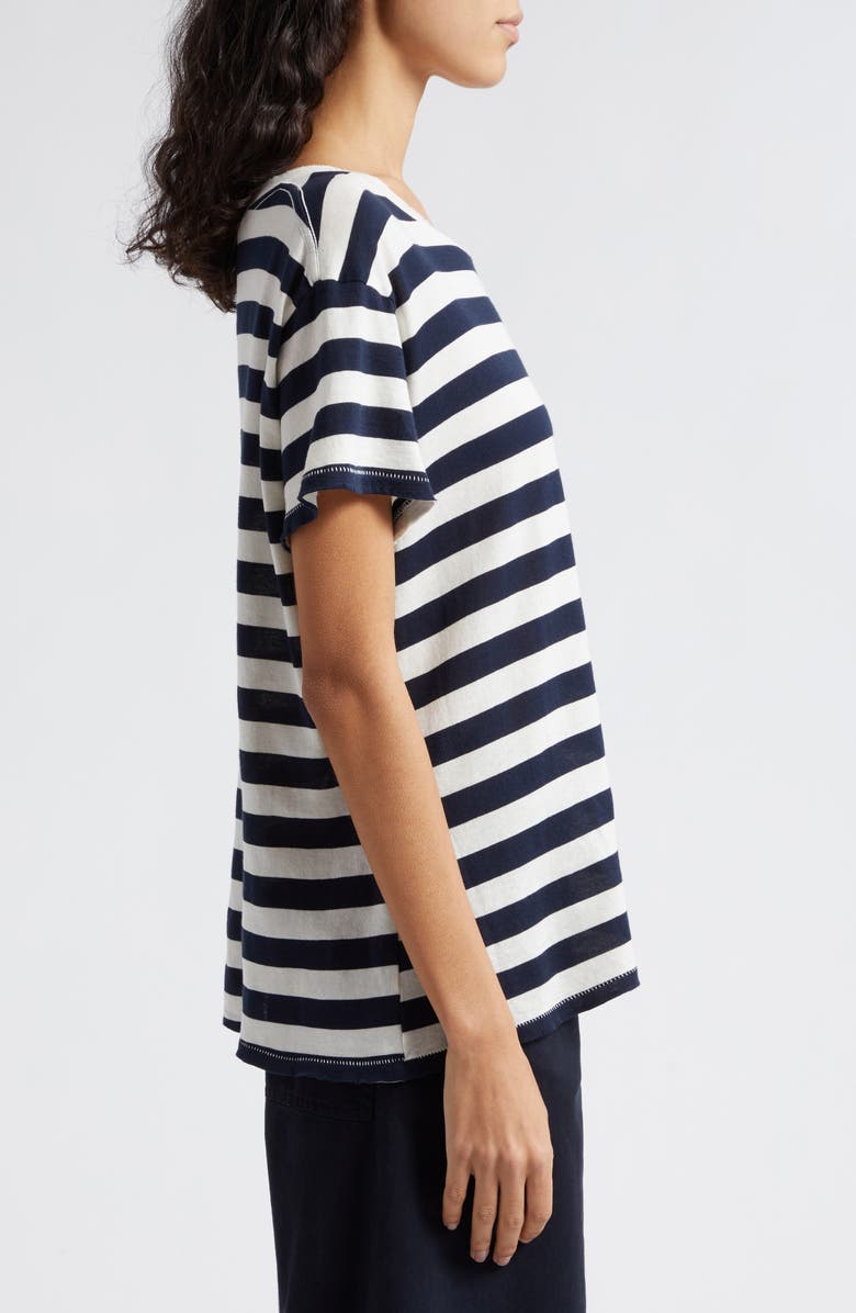 Nili Lotan Brady Stripe Cotton T-Shirt, Alternate, color, Dark Navy Stripe